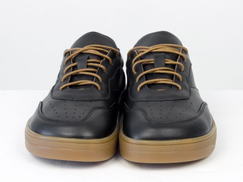 Жіночі анатомічні  кеди з натуральної шкіри чорного кольору з перфорацією Gino Figini, фото 4