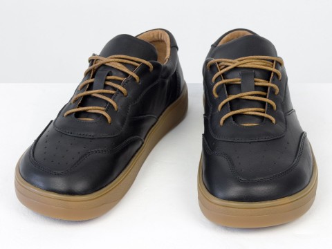 Жіночі анатомічні  кеди з натуральної шкіри чорного кольору з перфорацією Gino Figini, фото 5