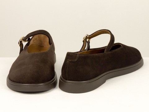 Туфли Mary Jane из натуральной замши коричневого цвета на анатомичной колодке Gino Figini