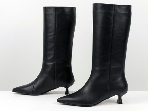 Женские высокие кожаные ботинки на шпильке “Kitten Heel”
