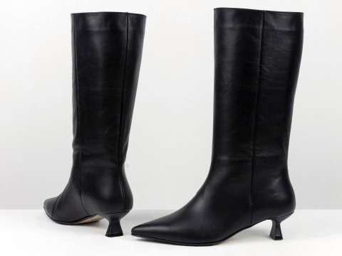 Женские высокие кожаные ботинки на шпильке “Kitten Heel”