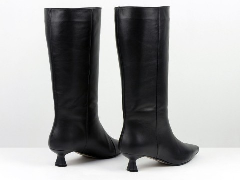 Женские высокие кожаные ботинки на шпильке “Kitten Heel”