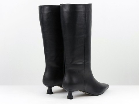 Женские высокие кожаные ботинки на шпильке “Kitten Heel”