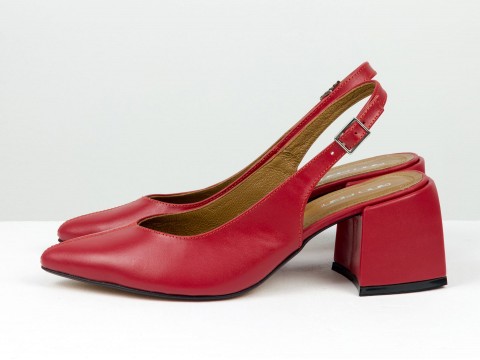 Червоні туфлі з натуральної шкіри з відкритою п'ятою, С-1909/1-05