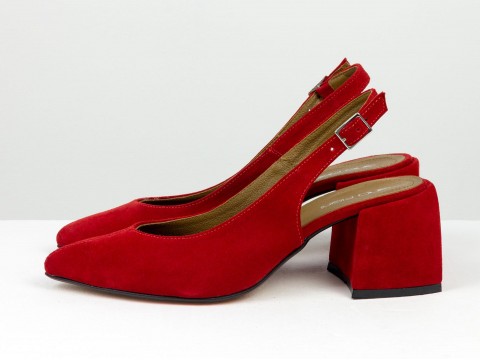Червоні туфлі з натуральної замші з відкритою п'ятою, С-1909-20