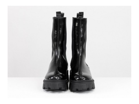 Завищені чорні лакові черевики "челсі" з натуральної шкіри, Б-2078-10