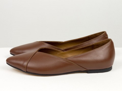 Жіночі туфлі на низькому ходу з натуральної шкіри коричневого кольору, Т-2321-03