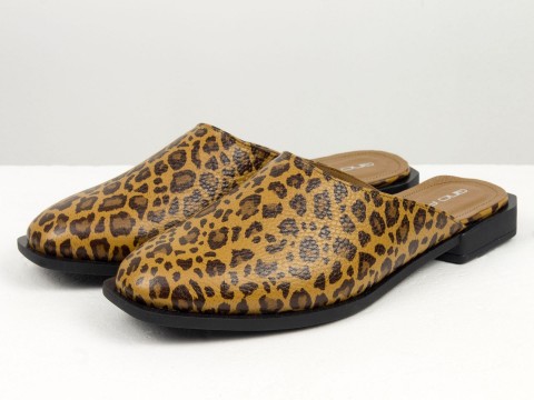 Стильні дизайнерські мюлі з натуральної італійської шкіри "коричневый леопард" і тютюновим підкладом.