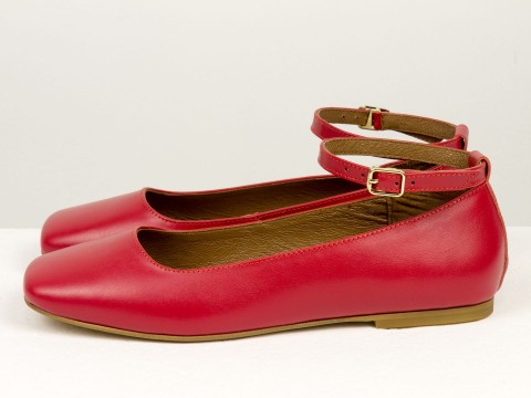 Женские туфли на низком ходу из натуральной кожи красного цвета , Т-2320-03