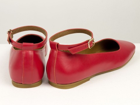 Літні туфлі з італійської шкіри червоного кольору на низькому ходу , Т-2320-03