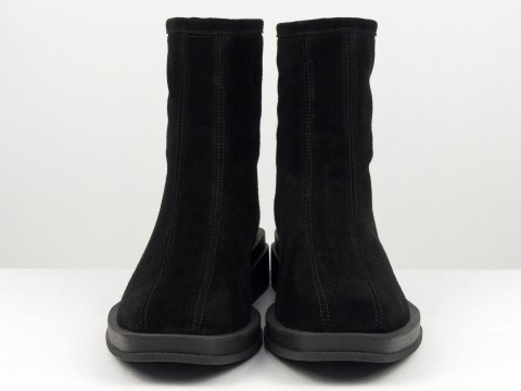Жіночі черевики з натуральної чорної замші з квадратним носом, Б-2176-17