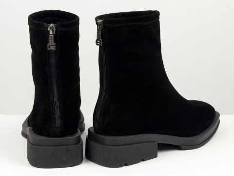 Жіночі черевики з натуральної чорної замші з квадратним носом, Б-2176-17