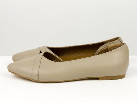 Жіночі туфлі на низькому ходу з натуральної шкіри бежевого кольору, С-2224-06