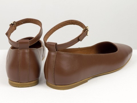 Літні туфлі з італійської шкіри  коричнево-рудого кольору на низькому ходу , Т-2320-05