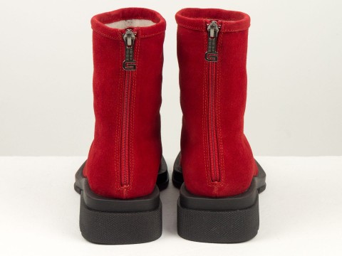 Жіночі черевики з натуральної червоної замші з квадратним носом, Б-2176-15
