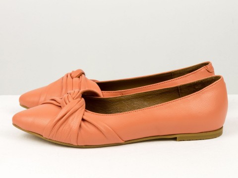 Жіночі туфлі на низькому ходу з м'якої натуральної шкіри морквяного кольору, Т-2412-01