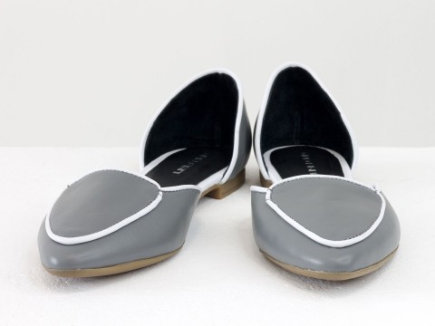 Туфлі човники без каблука із натуральної шкіри сірого кольору