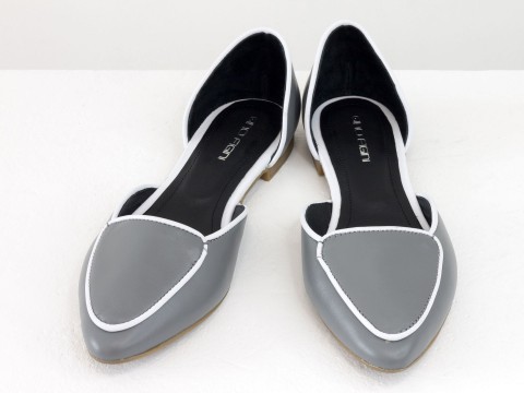 Туфлі човники без каблука із натуральної шкіри сірого кольору