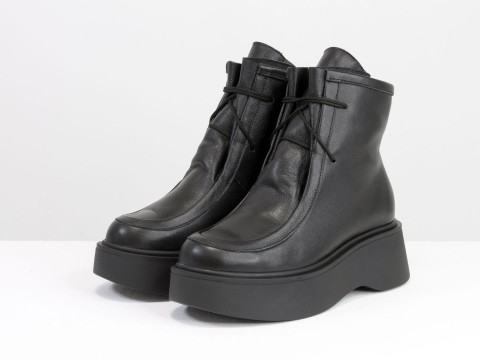 Женские  ботинки  из натуральной кожи черного цвета, Б-2175-05