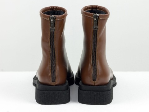 Жіночі черевики з натуральної коричнево-рудої шкіри з квадратним носом, Б-2176-09