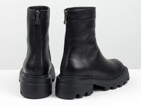 Жіночі чорні високі черевики з натуральної шкіри із  із блискавкою, Б-2167-10