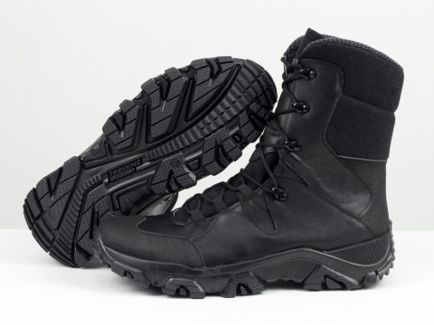 Чоловічі черевики берці чорного кольору з оздобленнями шкіри та тканини, МК-2229-03