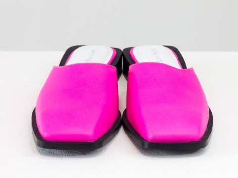 Дизайнерские мюли с квадратным носиком из кожи розового цвета
