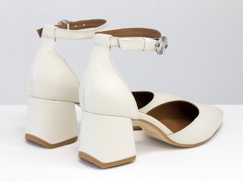 Женские классические туфли с ремешком из натуральной кожи молочного цвета