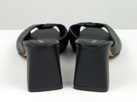 Дизайнерські сабо чорного кольору на матових підборах з натуральної італійської шкіри,С-2319-01