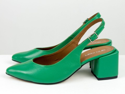 Зеленые туфли из натуральной кожи с открытой пяткой,С-1909/1-31