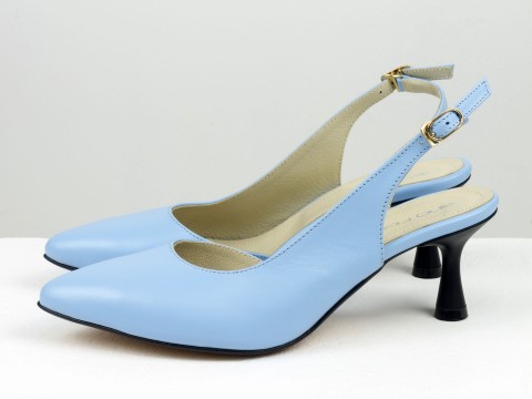 Голубые туфли из натуральной кожи с открытой пяткой, Т-2305-07
