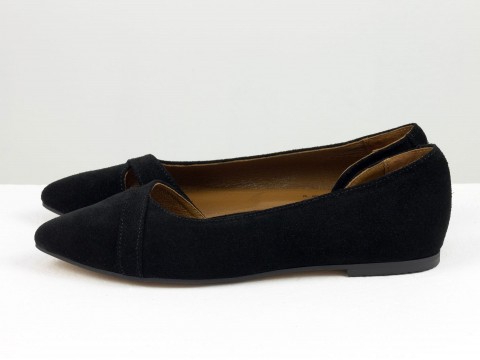 Жіночі туфлі на низькому ходу з натуральної замші чорного кольору, С-2224-03