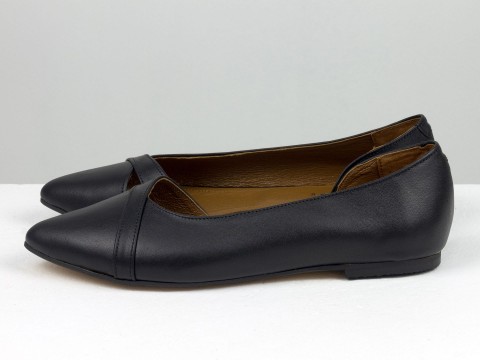 Жіночі туфлі на низькому ходу з натуральної шкіри чорного кольору, С-2224-02