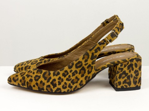 Леопардовые туфли из натуральной кожи с открытой пяткой, С-1909/1-36