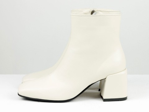 Женские молочные ботинки из натуральной кожи с обтяжным каблуком, Б-2231-04