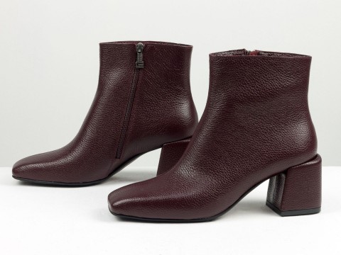 Жіночі бордові черевики з натуральної шкіри флотар  з обтяжним підбором, Б-2231-05