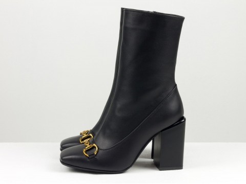 Класичні жіночі черевики чорного кольору з натуральної шкіри з фурнітурою, Б-2080-05