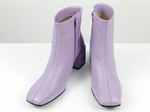 Жіночі лавандові черевики з натуральної шкіри з обтяжним каблуком, Б-2231-02