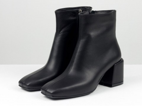 Жіночі чорні черевики з натуральної шкіри з обтяжним підбором, Б-2231-03