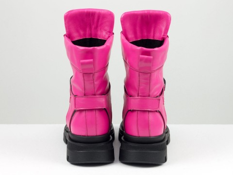 Жіночі рожеві черевики з натуральної матової шкіри на модній підошві