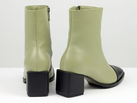 Жіночі черевики з натуральної оливкової шкіри з чорним носиком, Б-2086-08