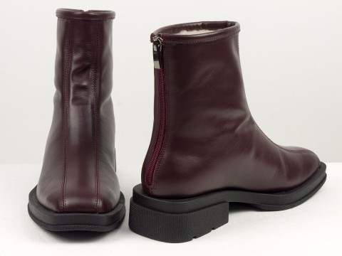 Жіночі черевики з натуральної шкіри бордового кольору з квадратним носом, Б-2176-14