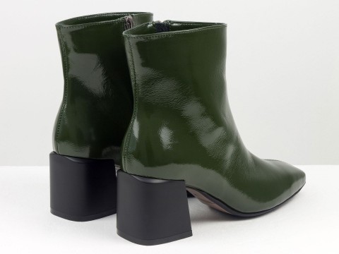 Жіночі зелені черевики з натуральної шкіри наплак  з матовим підбором , Б-2231-11