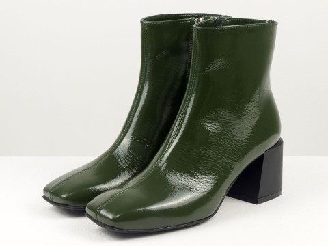 Жіночі зелені черевики з натуральної шкіри наплак  з матовим підбором , Б-2231-11