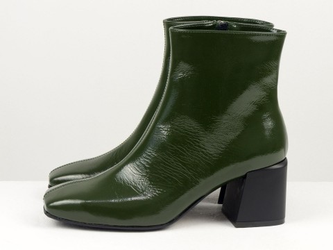 Жіночі зелені черевики з натуральної шкіри наплак  з матовим підбором, Б-2231-11