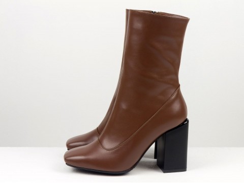 Женские классические ботинки коричнево-рыжего цвета из натуральной кожи, Б-2080-08