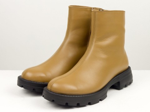 Жіночі черевики з натуральної карамельної шкіри на полегшеній підошві , Б-2057-03