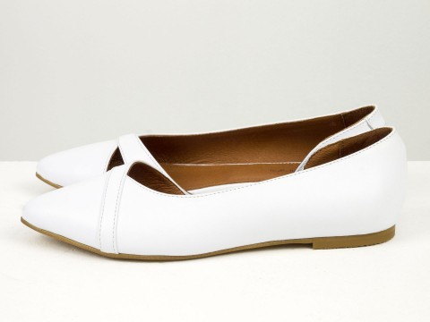 Женские туфли на низком ходу из натуральной кожи белого цвета, С-2224-08