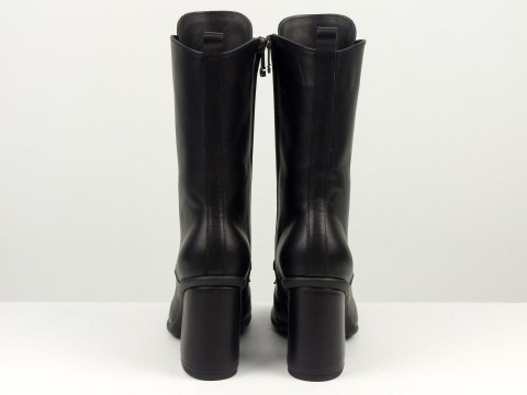 Класичні ботильйони на шнурівці з натуральної шкіри чорного кольору, Б-2337-01