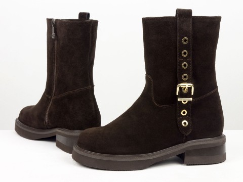 Жіночі замшеві черевики з ремінцем та масивною підошвою Gino Figini
